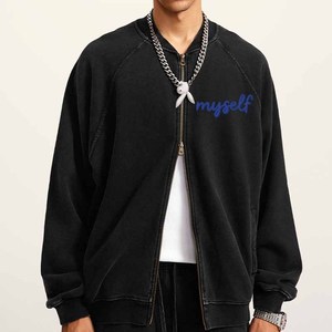 <span class=keywords><strong>Felpa</strong></span> con <span class=keywords><strong>cappuccio</strong></span> da <span class=keywords><strong>uomo</strong></span> con maniche Raglan in cotone francese Terry <span class=keywords><strong>senza</strong></span> <span class=keywords><strong>cappuccio</strong></span> con Logo personalizzato pesi massimi acido lavaggio a doppia Zip - Product Image 2