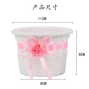 Wen Hope Mini cesta de flores de plástico redonda de 9,4 cm, blanca con lazo de cinta, decoración de escritorio para el hogar, jardinería, recuerdos de fiesta - Product Image 4