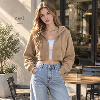 Sweat-shirt à capuche court zippé intégral pour femme en molleton bouclette respirant, personnalisé, 60% polyester 40% coton, vente en gros
