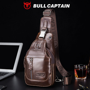 Sac bandoulière en cuir pour homme BULL CAPTAIN, sac messager à bandoulière avec logo embossé, fermeture à glissière, utilisation quotidienne, toutes saisons, sac de poitrine - Product Image 1