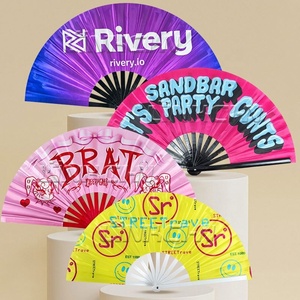 Custom <b>Large</b> Bamboo Folding Hand <b>Fans</b> for Music Festival - Product Image 1