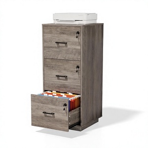 Wholesale 3-<b>Drawer</b> Wooden Filing Cabinet with Lock | Grey Office <b>File</b> Storage | Jodhpur Furniture Export - Product Image 3