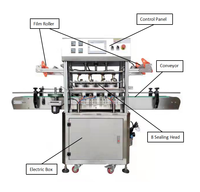 Machine de scellage et d'étiquetage automatique Xtime multi-têtes linéaires pour bouteilles, bocaux et barquettes, avec film en aluminium en rouleau et chauffage