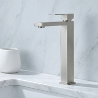 Robinet de salle de bain moderne monotrou monocommande avec mitigeur, à poser sur le plan, finition céramique polie, eau chaude/froide, en acier inoxydable 304