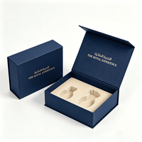 Boîte cadeau rigide à rabat magnétique en papier artistique bleu marine avec logo en feuille d'or pour l'emballage de parfums Attar, d'huiles essentielles et de cosmétiques