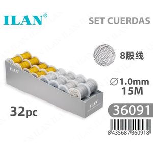 ชุดด้ายเย็บผ้าอิลัน 8 เส้น 1.0 มม. 15 ม. 32 ชิ้น สีเมทัลลิก เงิน ทอง - Product Image 1