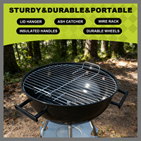 Barbecue rond en acier au charbon de bois, style américain, pour l'extérieur, avec trois ou quatre pieds, portable pour le camping