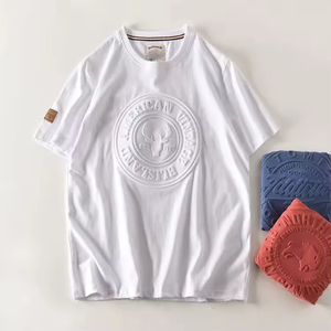 Camisetas con Logotipo Personalizado en Relieve, Color Liso, Algodón Puro, Tela Suave de 180gsm-280gsm, Camiseta de Algodón Peinado para Hombre - Product Image 4