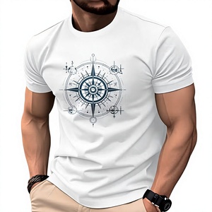 T-shirt 100 % coton pour homme, manches courtes, léger, doux, tricoté, motif géométrique, coupe classique, polyvalent, col basique, décontracté, été - Product Image 1