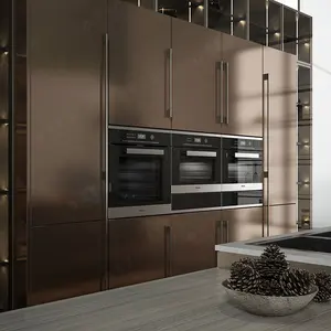 SUOFEIYA Modern ada mutfak tasarımları komple Metal laminat parlak mutfak dolapları tedarikçisi