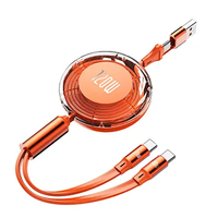 Câble de charge rapide 120W rétractable 1,2 m USB A/C avec support de téléphone intégré et port Type C, gaine TPE pour cuivre pur