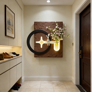 Art mural moderne, peinture texturée en relief 3D, sculpture géométrique, peinture minimaliste en grès faite à la main, LED personnalisable, décoration d'hôtel - Product Image 4