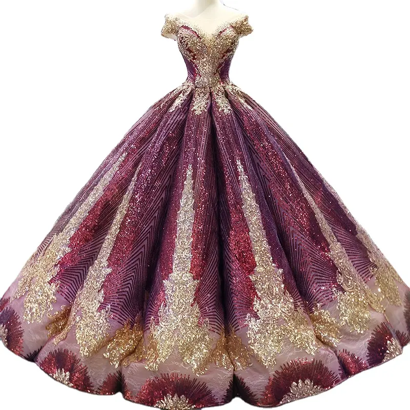 Purple Sequined Wedding Dresses Serene Hill HM66754 Sleeveless Vintage Pakistan Style Bridal Ball Gowns