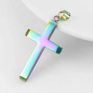 Collier avec pendentif croix en acier inoxydable 316L, couleur argent/or/bleu, chaîne accessoire pour femmes et hommes, bijoux Punk Hip Hop, cadeau - Product Image 6