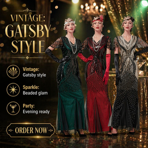 Saireish femmes <span class=keywords><strong>Vintage</strong></span> <span class=keywords><strong>1920</strong></span> <span class=keywords><strong>robe</strong></span> avec paillettes perlées Banquet longue maille gilet taille naturelle lumière luxe <span class=keywords><strong>robe</strong></span> de soirée - Product Image 1