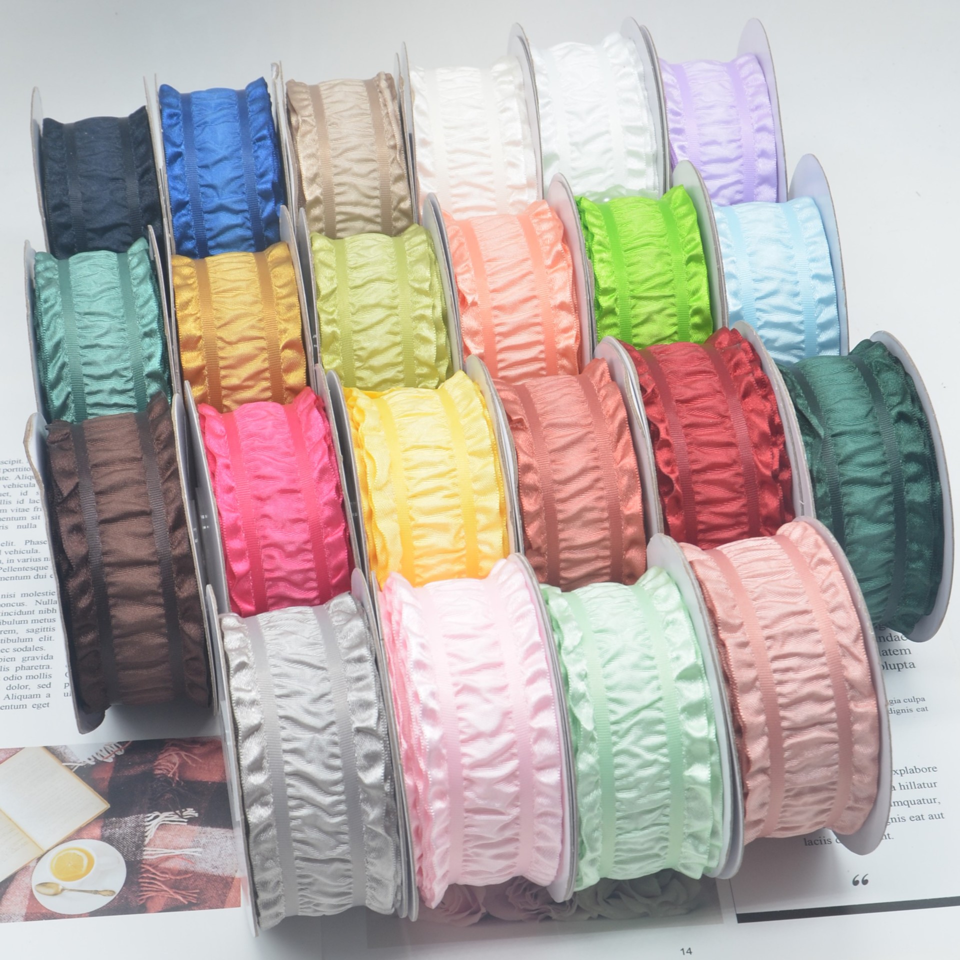 Fashion Personality Korean-style Ruffled Ribbon Spool Polyester Spot Supply Hair Accessories DIY Handmade Gift Box Packaging