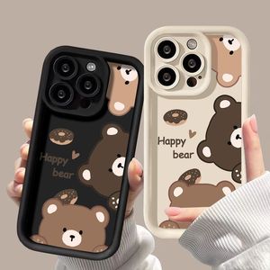 Custodia per <span class=keywords><strong>iPhone</strong></span> 16 Plus 15 Pro Max 14 13 12 <span class=keywords><strong>11</strong></span> XS XR con Orsetto <span class=keywords><strong>Marrone</strong></span> Carino, Colore Caramella, Opaca, Antiurto, Cover Posteriore - Product Image 1