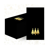 Servilletas Desechables Decorativas de Papel Negro con Lámina Dorada de Árboles de Navidad para Almuerzo y Cena