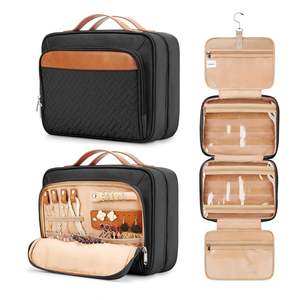 Sac de toilette élégant à suspendre pour femmes, organiseur de maquillage et de bijoux de voyage avec 3 compartiments spacieux - Product Image 4