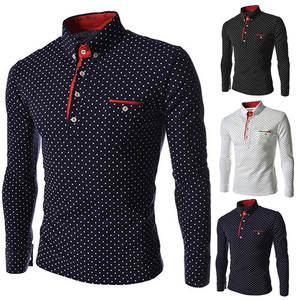 T-Shirt da uomo alla moda Casual tinta unita con stampa a pois con bottoni T-Shirt in cotone T-Shirt stile stile T-Shirt Slim da uomo - Product Image 4