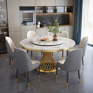 <span class=keywords><strong>Tavolo</strong></span> da Pranzo Moderno <span class=keywords><strong>Rotondo</strong></span> <span class=keywords><strong>in</strong></span> Metallo con Piano <span class=keywords><strong>in</strong></span> <span class=keywords><strong>Marmo</strong></span>, Assemblato per 6 Persone, per Casa, Appartamento, Hotel e Sale da Pranzo - Product Image 2