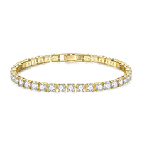 Mode Bracelet Tennis Plaqué Or 18K Laiton Diamant de Laboratoire Zircon Moissanite Bijoux Femme Homme 3mm 4mm 5mm