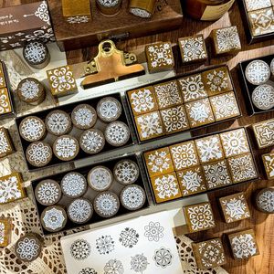 8 Per Box Engraved Wooden Seal with Patterned Cover Mandala Wooden Seal Vintage-Style Handmade Journal Seal