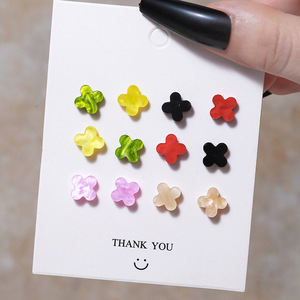 Colorful Geometric Resin Stud Earrings 6 Pairs Set <b>Sweet</b> <b>Flower</b> Round Party Jewelry Steel Ear Posts Bezel Setting - Product Image 4