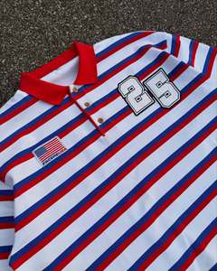 Polo à manches longues rayé pour homme, rouge, blanc, bleu, imprimé numéro 86, style preppy, tricoté en coton respirant - Product Image 5