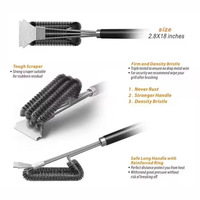 Brosse et grattoir de nettoyage pour barbecue extra-résistants, accessoires de nettoyage de barbecue, brosse de nettoyage triple à poils métalliques sûrs pour barbecue à gaz