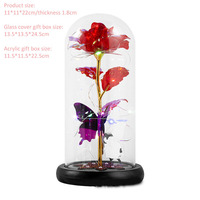 Noël Saint Valentin Cadeau Led Lumière Feuille Galaxy Infinity Rose En Verre Dôme 24k Or Rose Avec Verre Papillon