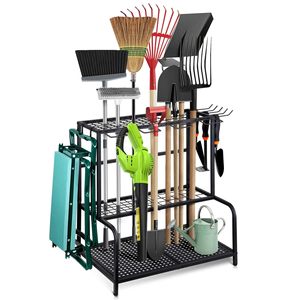 Organizador de Herramientas de Jardín Metálico de Tres Niveles, Tipo de Piso, <span class=keywords><strong>para</strong></span> Sala de Estar, Almacenamiento Práctico <span class=keywords><strong>para</strong></span> <span class=keywords><strong>Escobas</strong></span> - Product Image 1