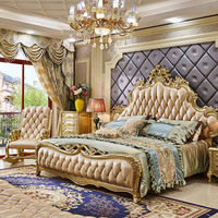 Lit king size en bois massif sculpté, style européen luxueux, réglable et avec rangement, meubles de chambre à coucher