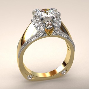 Anello a Corona Bicolore per Donne, Gioielli alla Moda Scintillanti in Tono Oro, Vendita all'Ingrosso - Product Image 1