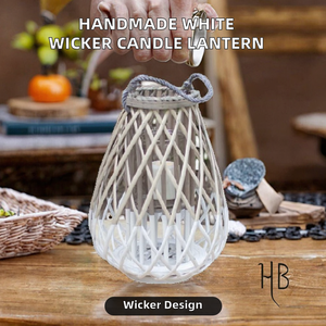 Lanterne à bougie parfumée en bambou et rotin, motif diamant, écologique, durable, blanche, faite à la main, pour décoration intérieure, vente en gros - Product Image 2