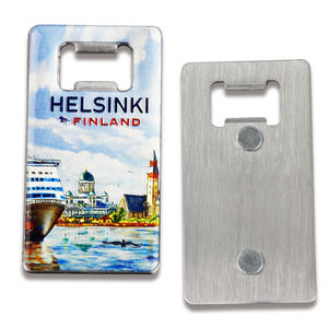 Personalized Photo Engraved Bottle Opener Cities Helsinki Aluminum Foil Beer Cap Magnetic Bottle Opener Fridge Finland Souvenir - Product Image 1