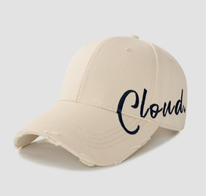 Vintage Distressed Custom Cloud Embroidered Baseball Cap Custom Color Cotton Adjustable <b>Hat</b> <b>for</b> Women Men - Product Image 2