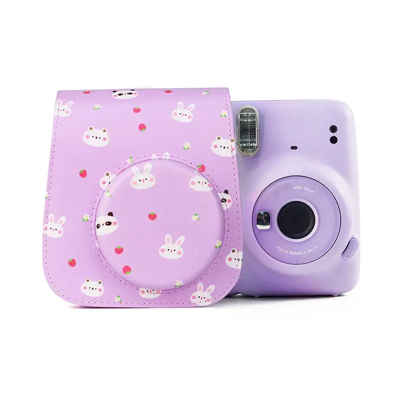 جراب كاميرا على شكل أرنب جميل, جراب كاميرا على شكل أرنب رقيق باللون الأورجواني لهاتف Fujifilm instax mini 11/9/8