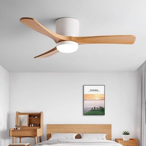 Nordic Solid Wood <b>Ceiling</b> Fan <b>Light</b> 56 Inch LED Low Profile For Living Room And Dining Room - Product Image 1
