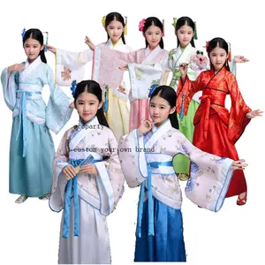 Traje chinês antigo para ecoparty, vestido de fadas Hanfu para crianças, roupa de dança folclórica, vestido tradicional chinês de sete cores