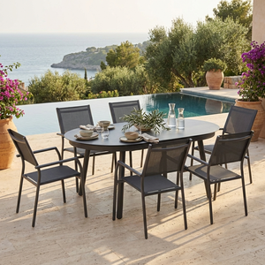 Moderno Juego de Comedor de Aluminio para Exteriores de 7 Piezas, Mesa Extensible, 6 Sillas de Malla, Recubrimiento en Polvo, Resistente al Óxido, Impermeable, para Jardín o Parque - Product Image 3