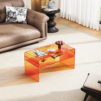 Table basse moderne en acrylique pour salon, hôtel, entrepôt, avec un design rectangulaire transparent et une étagère de rangement ouverte