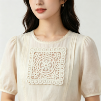 En gros, Patch carré de poche en dentelle de coton vintage abricot de 8 cm, broderie ajourée, applique écologique pour vêtements et chapeaux