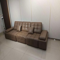Sofá Seccional Cuadrado Moderno de Cuero Genuino Convertible Grande con Relleno de Esponja para Reuniones en Villas