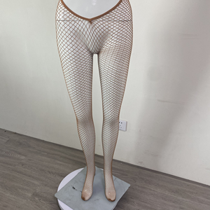 Collant a Rete con Glitter Dorato a Taglio a V, Tonalità Pelle, Taglie Forti, per Carnevale, da Donna, Nero, Marrone, Color Pelle, in Spandex - Product Image 5