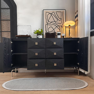 خزانة عرض وطعام فاخرة حديثة من الخشب الصلب مع ارتفاع قابل للتعديل و5 أدراج/رفوف وأرجل من الفولاذ المقاوم للصدأ - Product Image 5