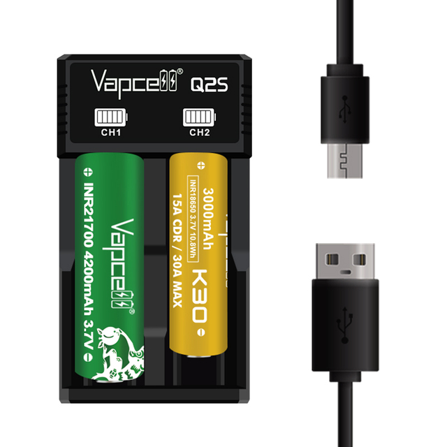 Vapcell Q2S 2 Slots USB Fast Charging Battery Charger Ni-MH AA AAA with Multi protection Function for 18650 26650 21700
