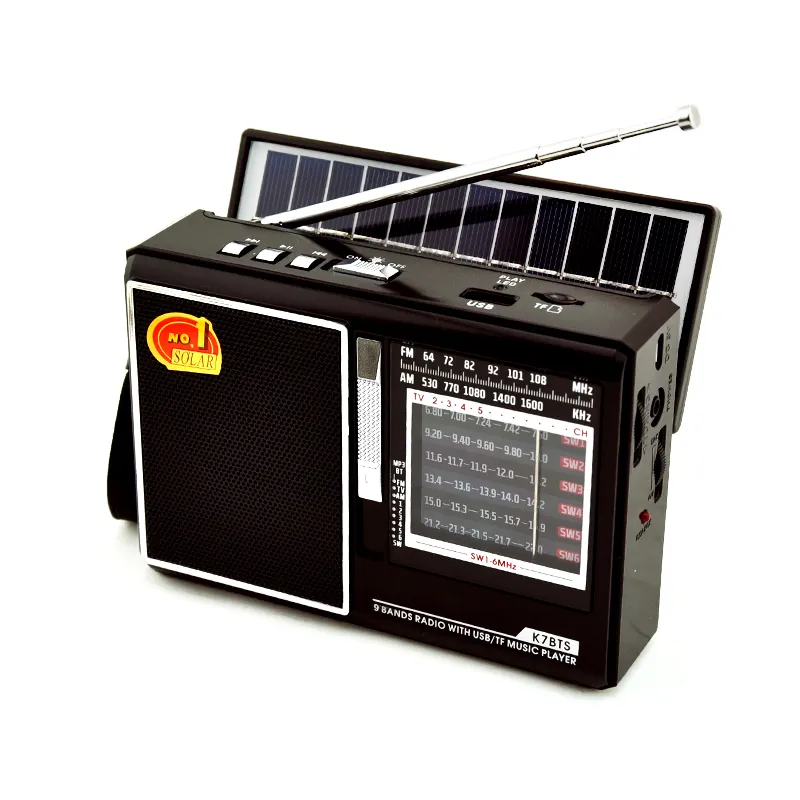 Rádio solar portátil PX-K7BTS original recarregável, rádio fm am tv SW1-6 9 bandas usb tf mw