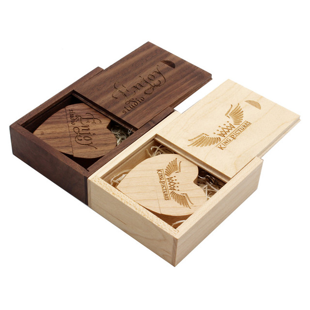 Free Logo Personal Customized Heart Shape 128GB 2.0 Wooden Pendrive 8GB 16GB 32GB 64GB USB Flash Drive Wedding Gift Memory Stick