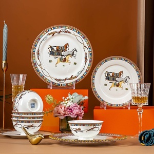 Assiettes et bols en céramique de Jingdezhen, vaisselle en porcelaine fine (bone china) motif cheval, ensemble de plats pour la maison, coffrets cadeaux - Product Image 3
